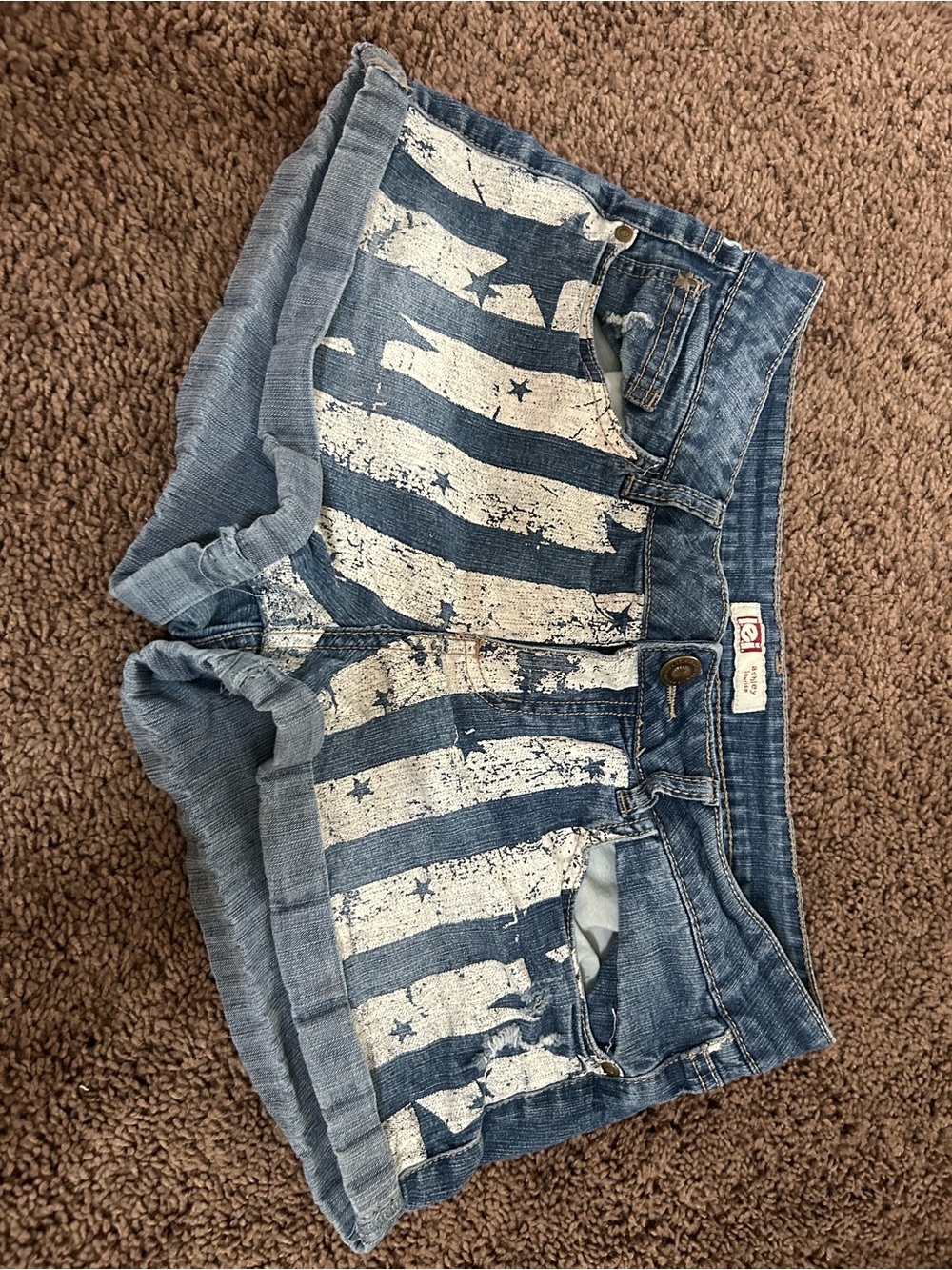 lei Distressed Striped Star Denim Shorts - Blue & White